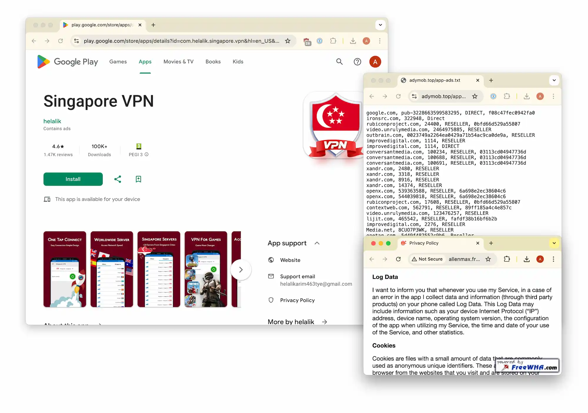 Singapore VPN company website and privacy policy