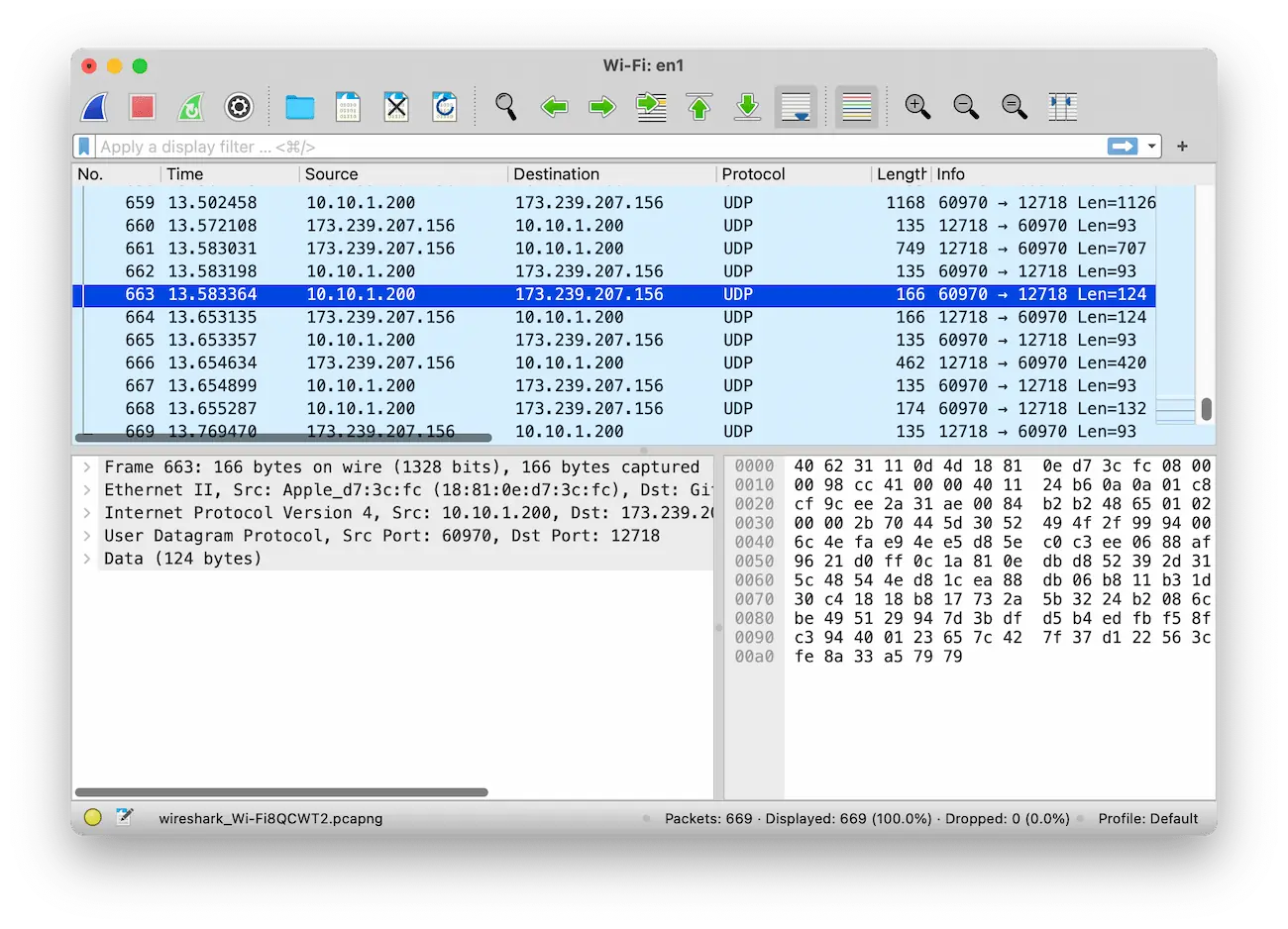 Reniflage de paquets d'une connexion UDP