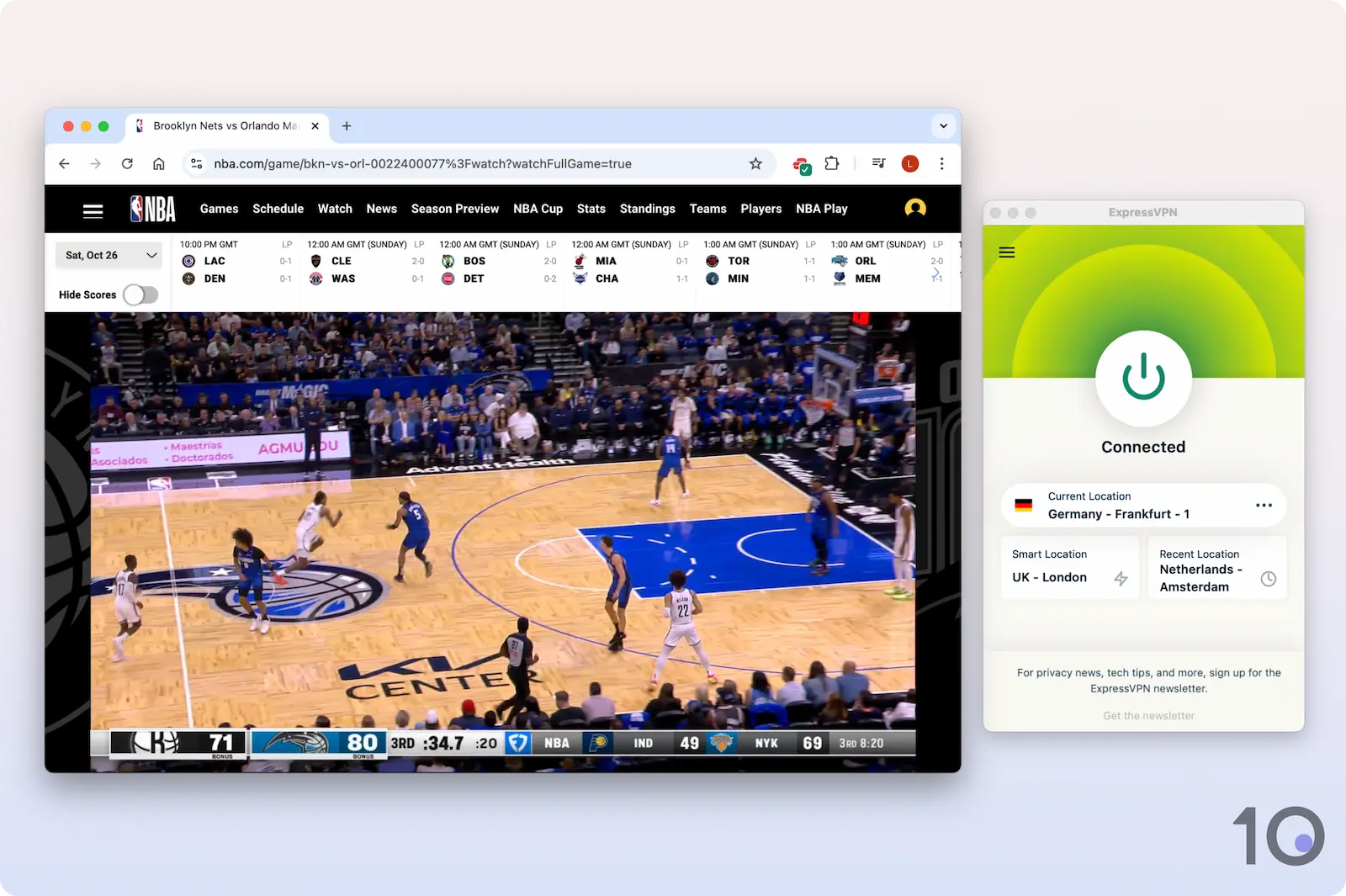 Streaming NBA League Pass using ExpressVPN