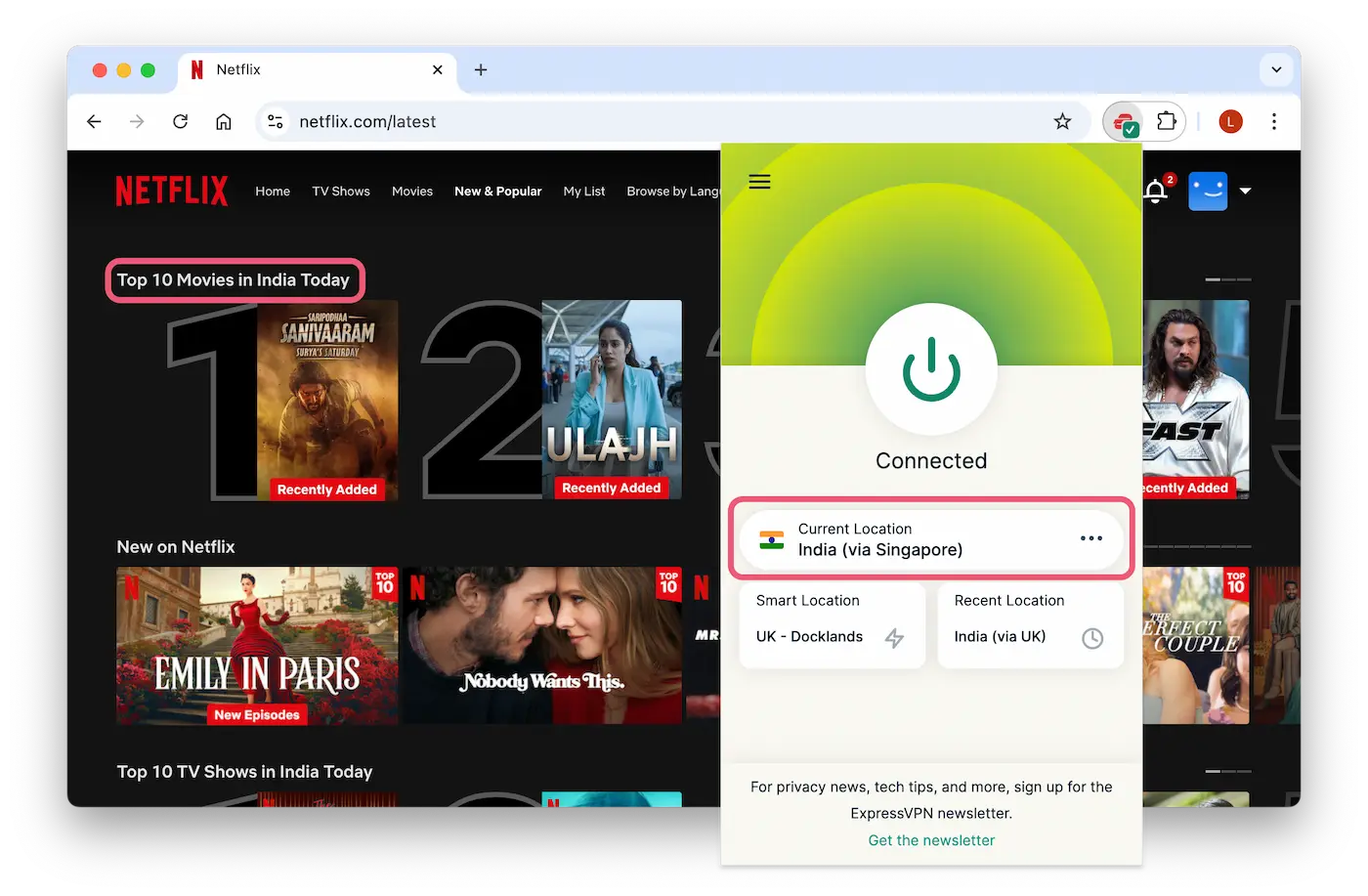 Accessing the Indian Netflix library while connected to an India ExpressVPN server