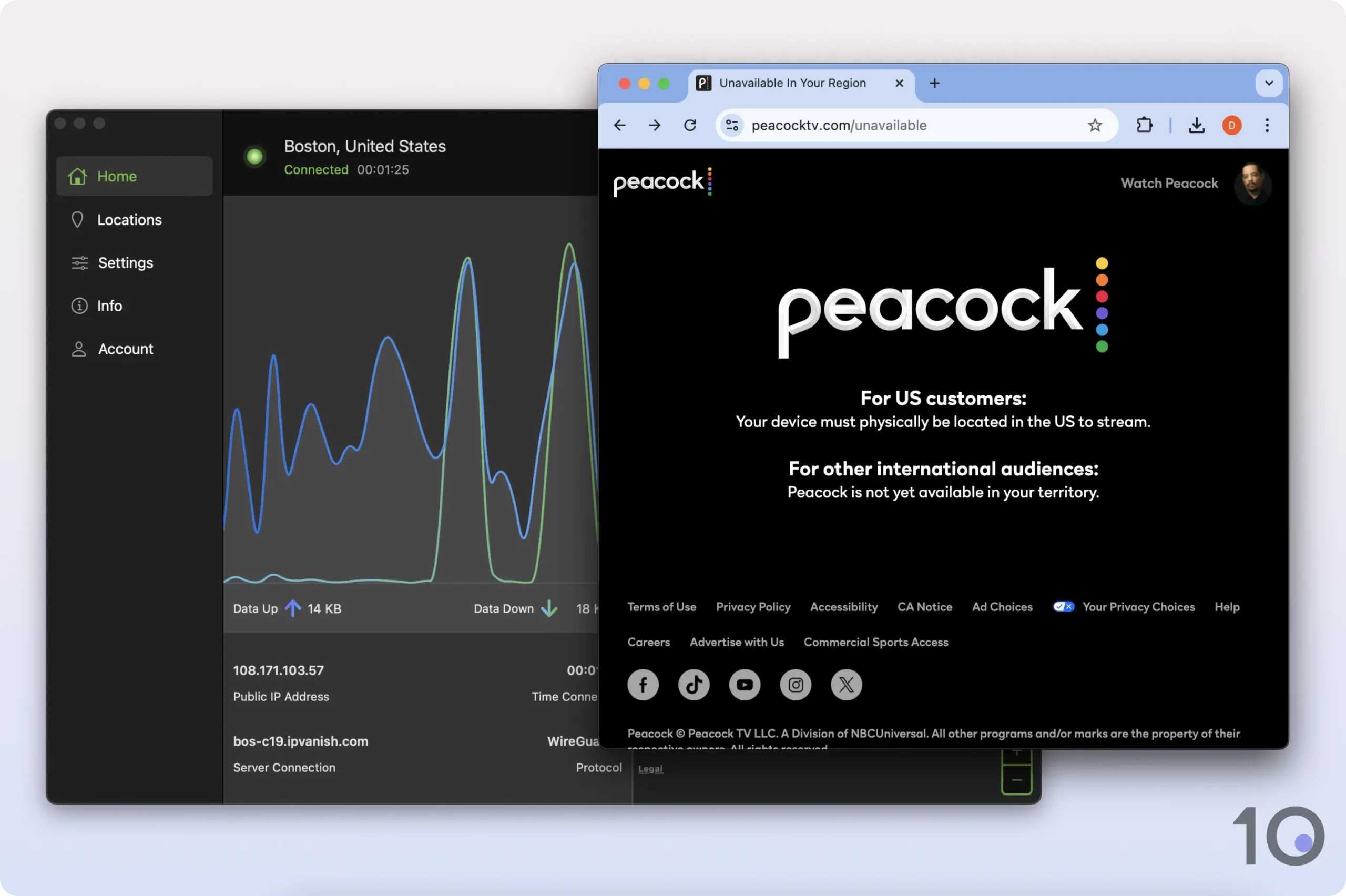 IPVanish Not Working with Peacock