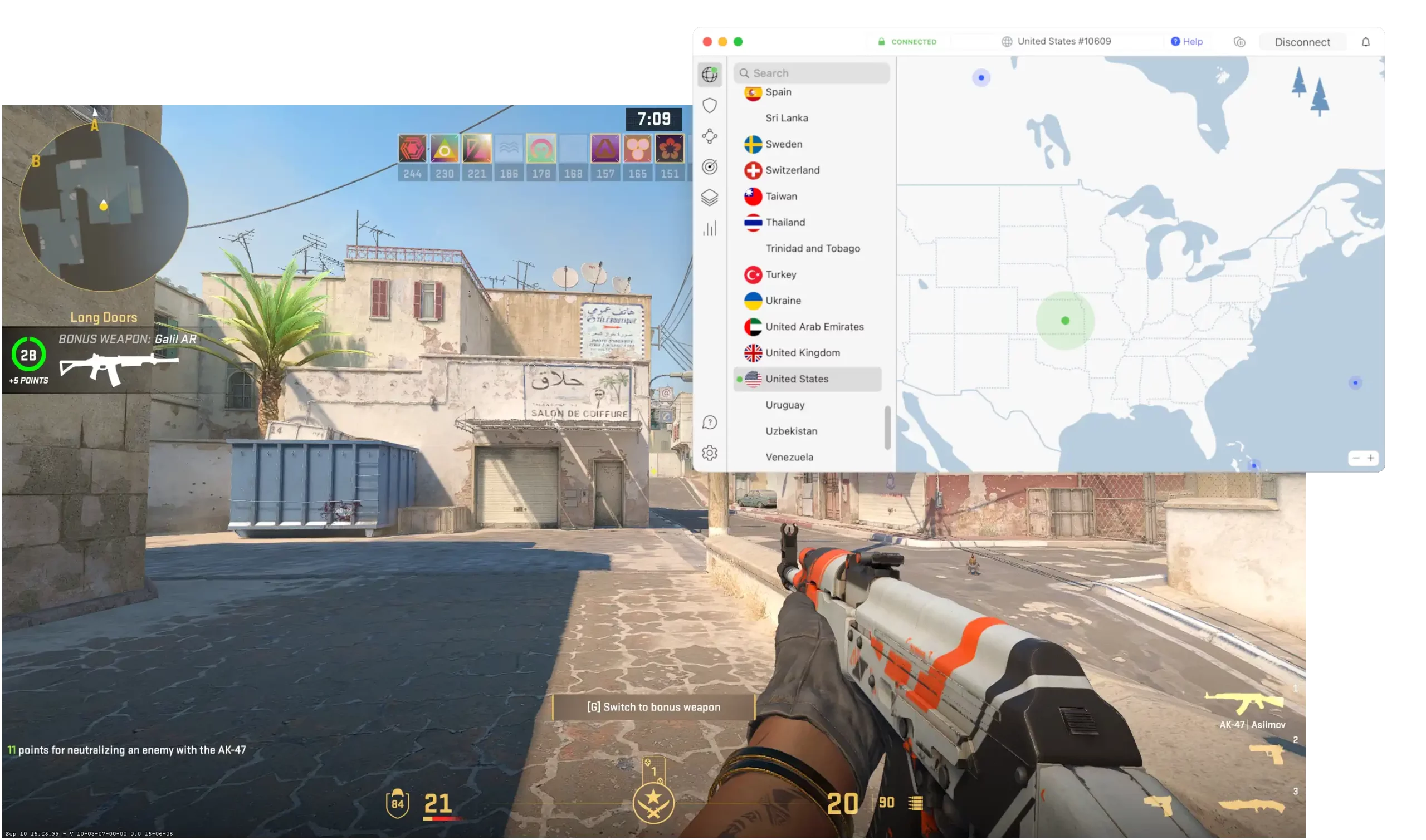 Playing Counter-Strike 2 while connected to NordVPN