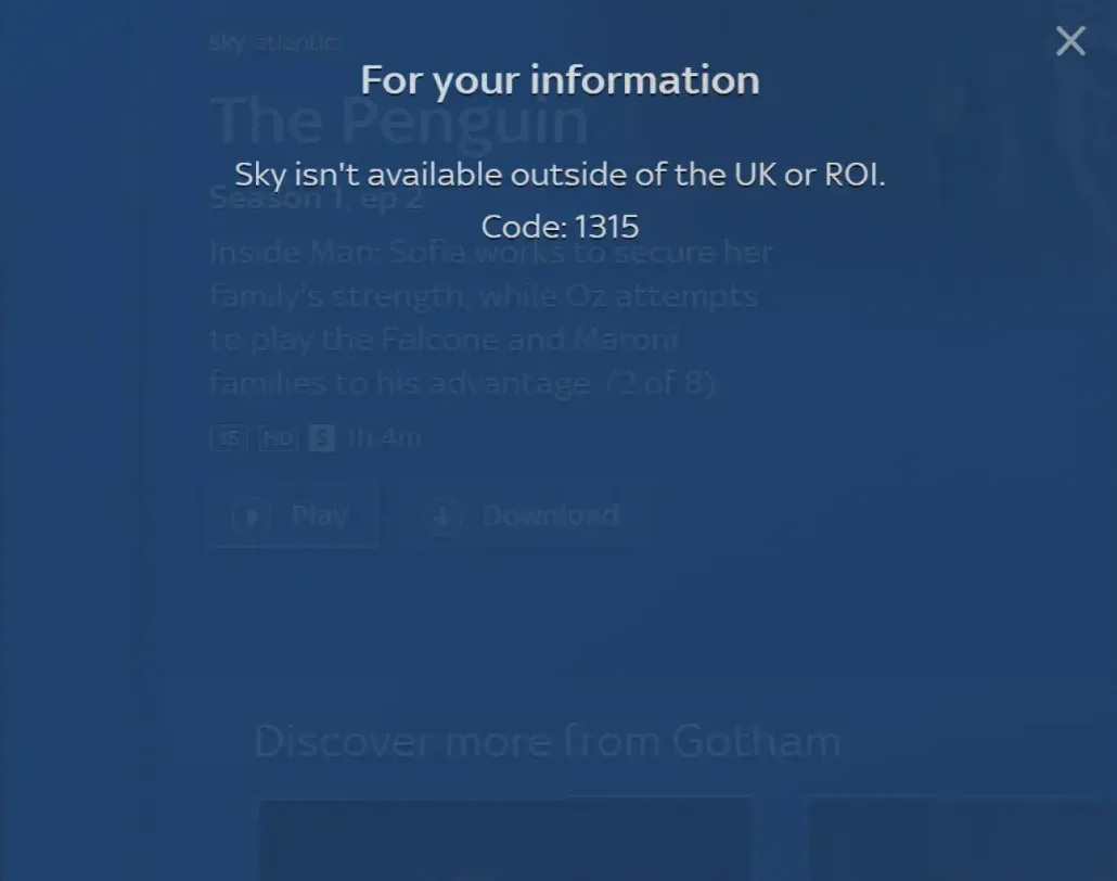 Sky Go error code 1315