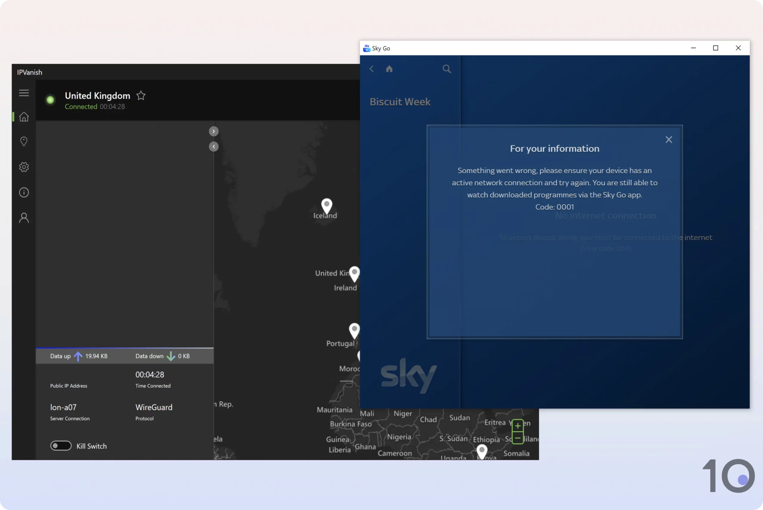 IPVanish failing to unblock Sky Go