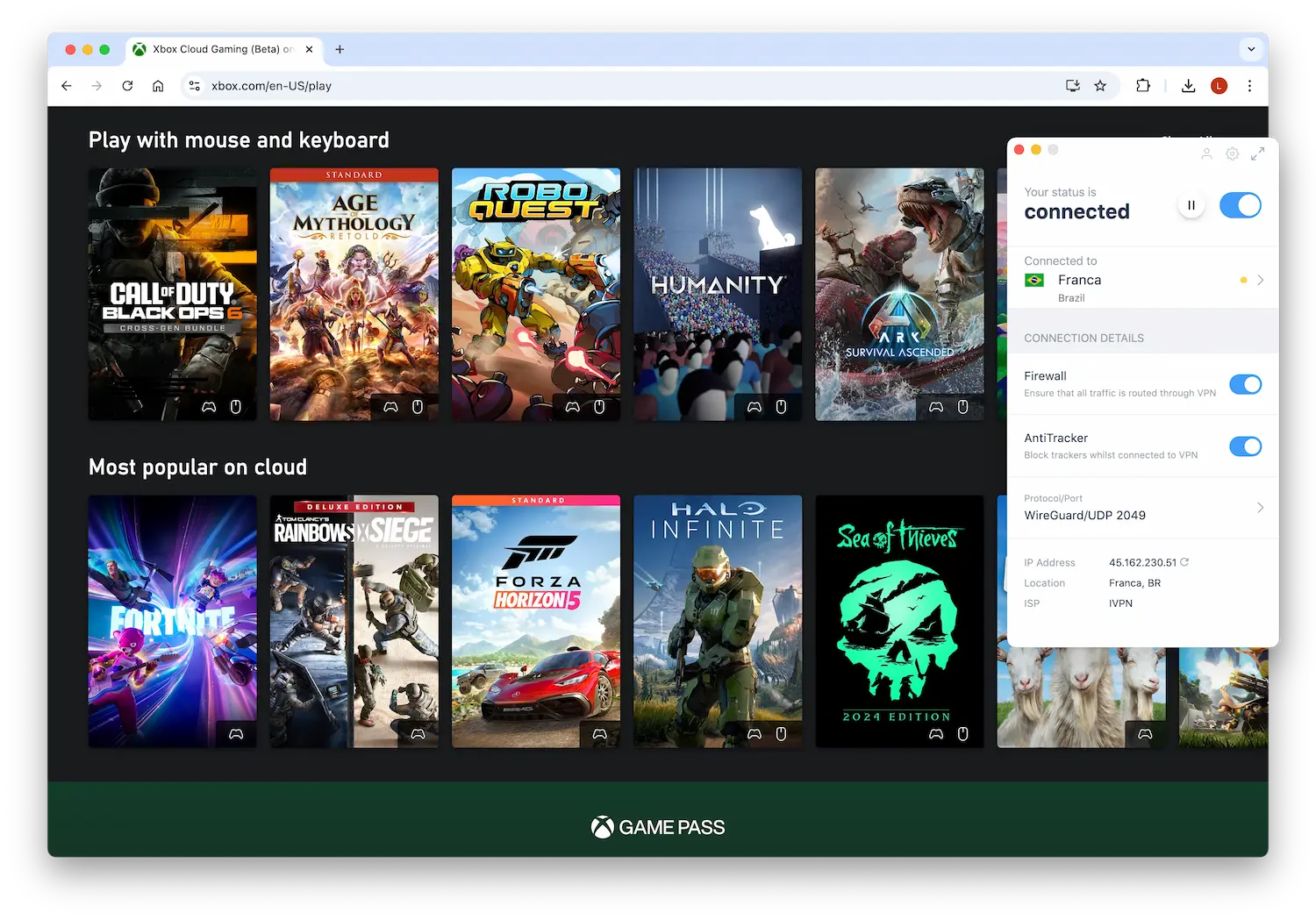 Using IVPN to access easier gaming lobbies on Xbox Cloud Gaming