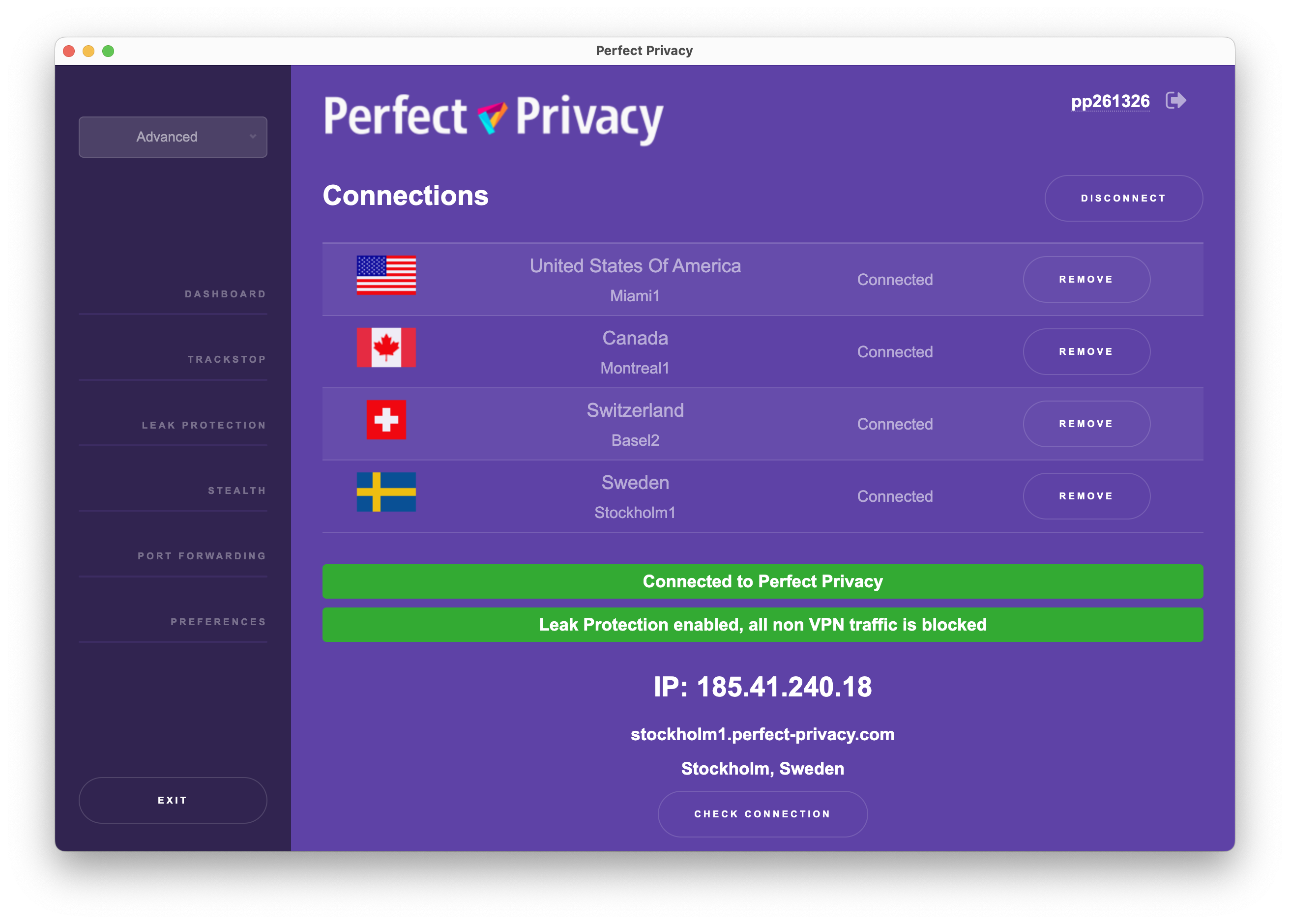 Perfect privacy quadruple VPN connection