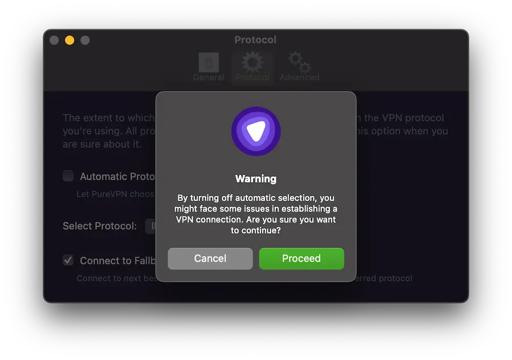 PureVPN Automatic Protocol Selection